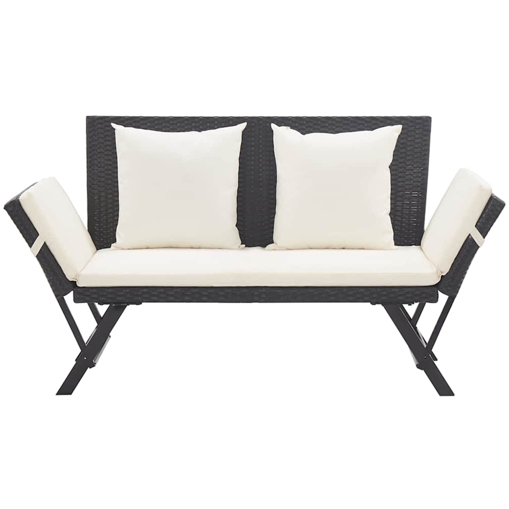 vidaXL 2 in 1 Black PE Rattan Garden Bench with Cushions Image 3