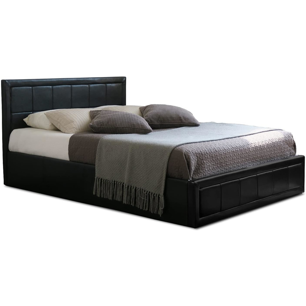 Home Treats Double Black Leather Ottoman Storage Bed with Mattress Image 2