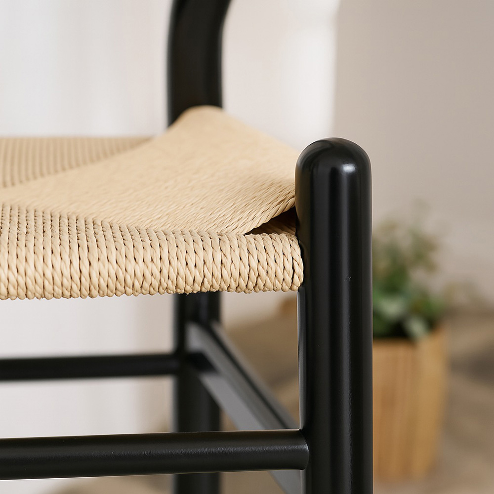 Nicholas Winter Black and Natural Woven Rope Wooden Wishbone Bar Stool 2 Pack Image 5