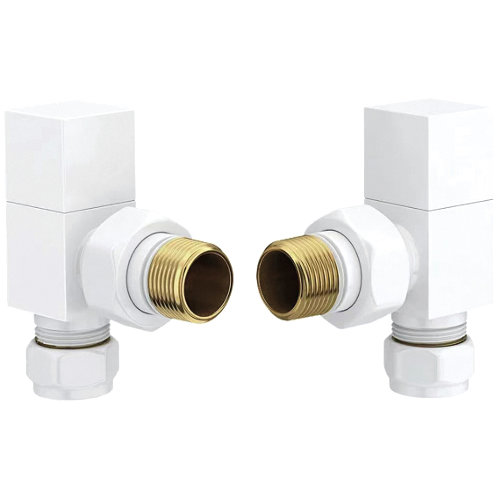 Towelrads White Square Angled Valve 15mm x 1/2inch 2 Pack Image 1