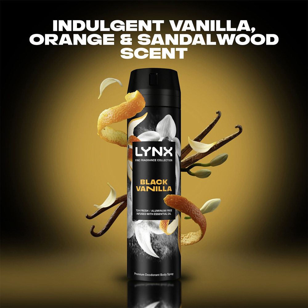 Lynx Fine Fragrance Collection Black Vanilla Deodorant Body Spray 200ml 6 Pack Image 3