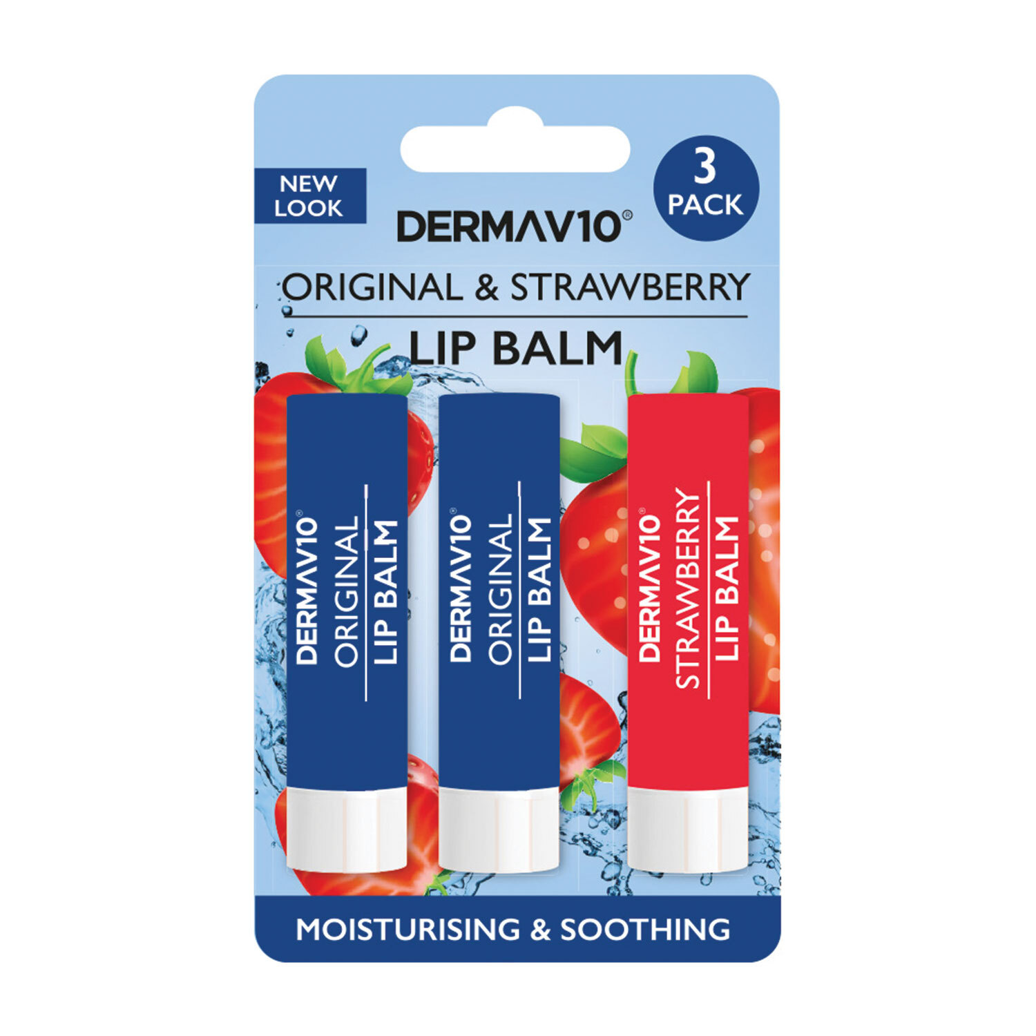 DermaV10 Original and Strawberry Lip Balm 3 Pack Image