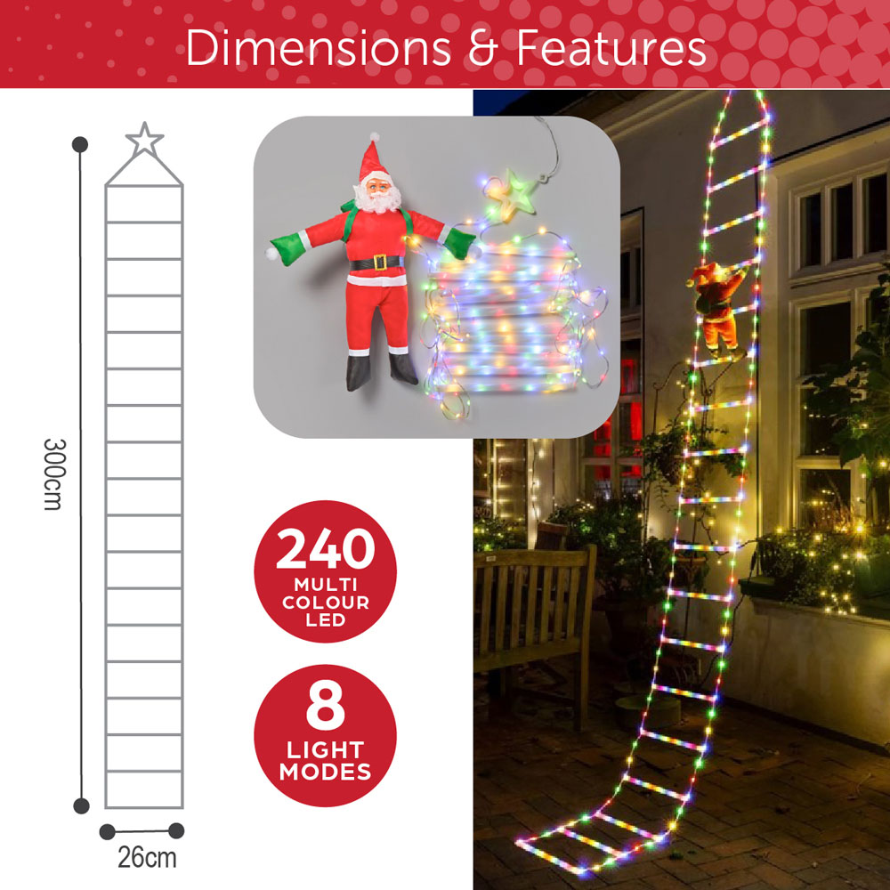 The Christmas Workshop 240 Multicolour LED Santa Climbing Ladder Decoration 9.8ft Image 9