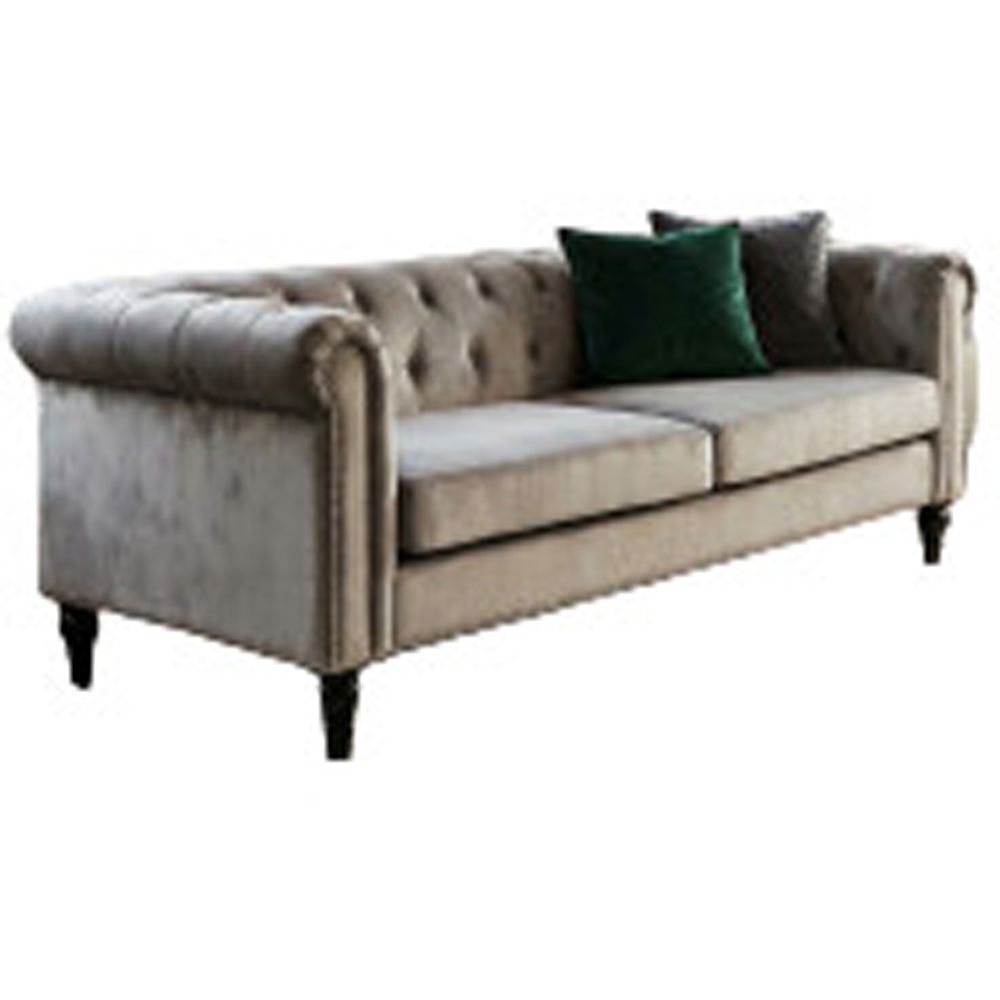 Alivio 2 Seater Grey Solid Wood Nailhead Trim Button Tufted Sofa Image 2