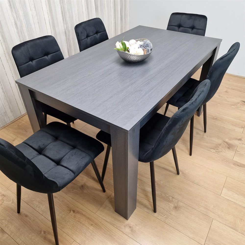 Kosy Koala 6 Seater Velvet Wooden Dining Set Dark Grey and Black Image 4