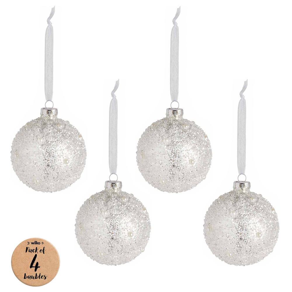 Wilko Glitters Sparkle Pearl Bauble 4 Pack Image 1