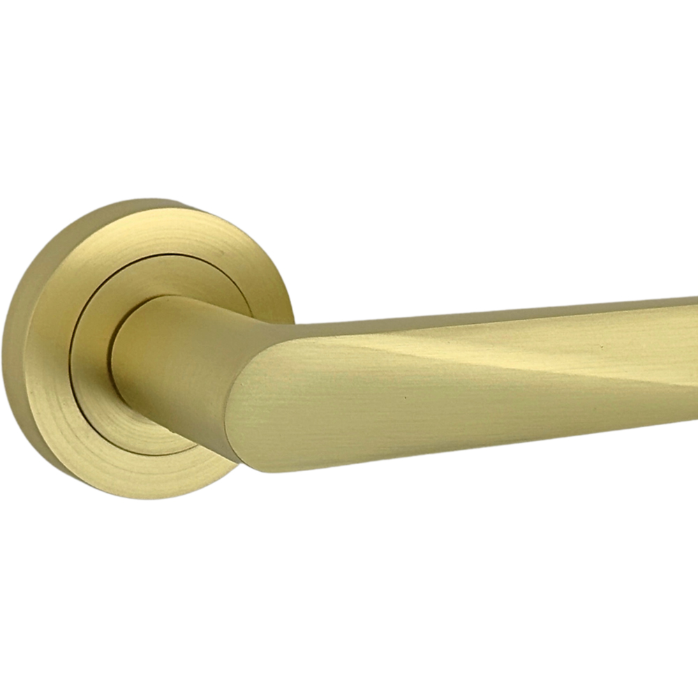 AXS Hardware Detroit Satin Brass Door Handles on Rose 2 Pack Image 3