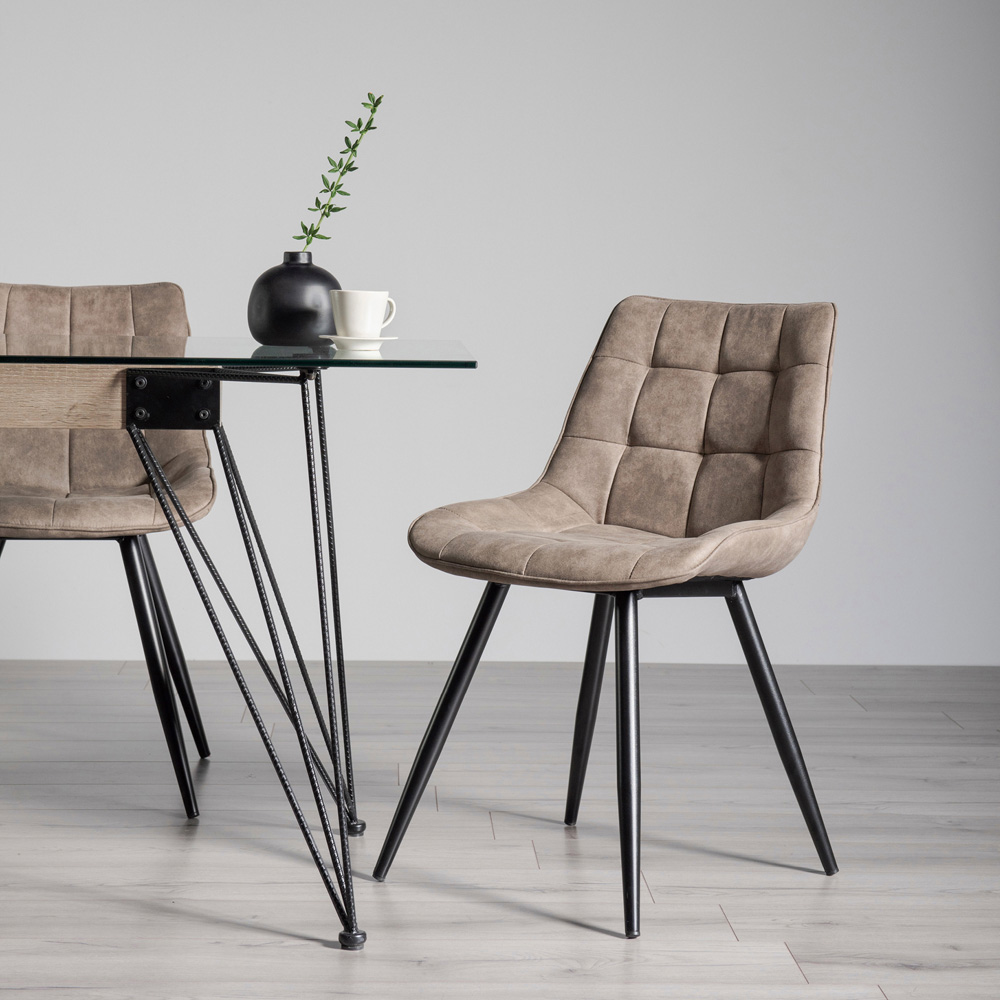 Bentley Designs Seurat Set of 2 Tan Faux Suede Fabric Upholstered Chair Image 6