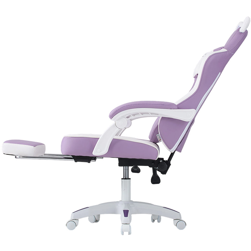 Living and Home White and Purple Cat Ear Design Gaming Chair with Massage Lumbar Pillow Image 3