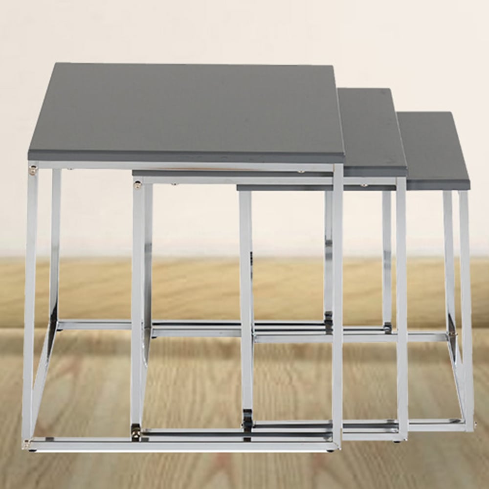 Seconique Charisma Grey Gloss and Chrome Nesting Tables Set of 3 Image 1