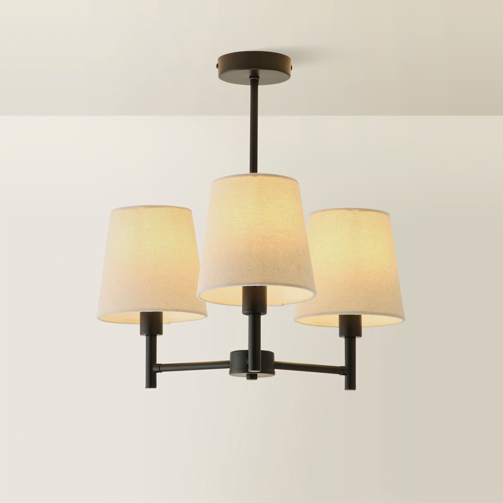 ValueLights Kincaid 3 Arm Tapered Shade Matt Black Chandelier Ceiling Light with Bulb Image 4