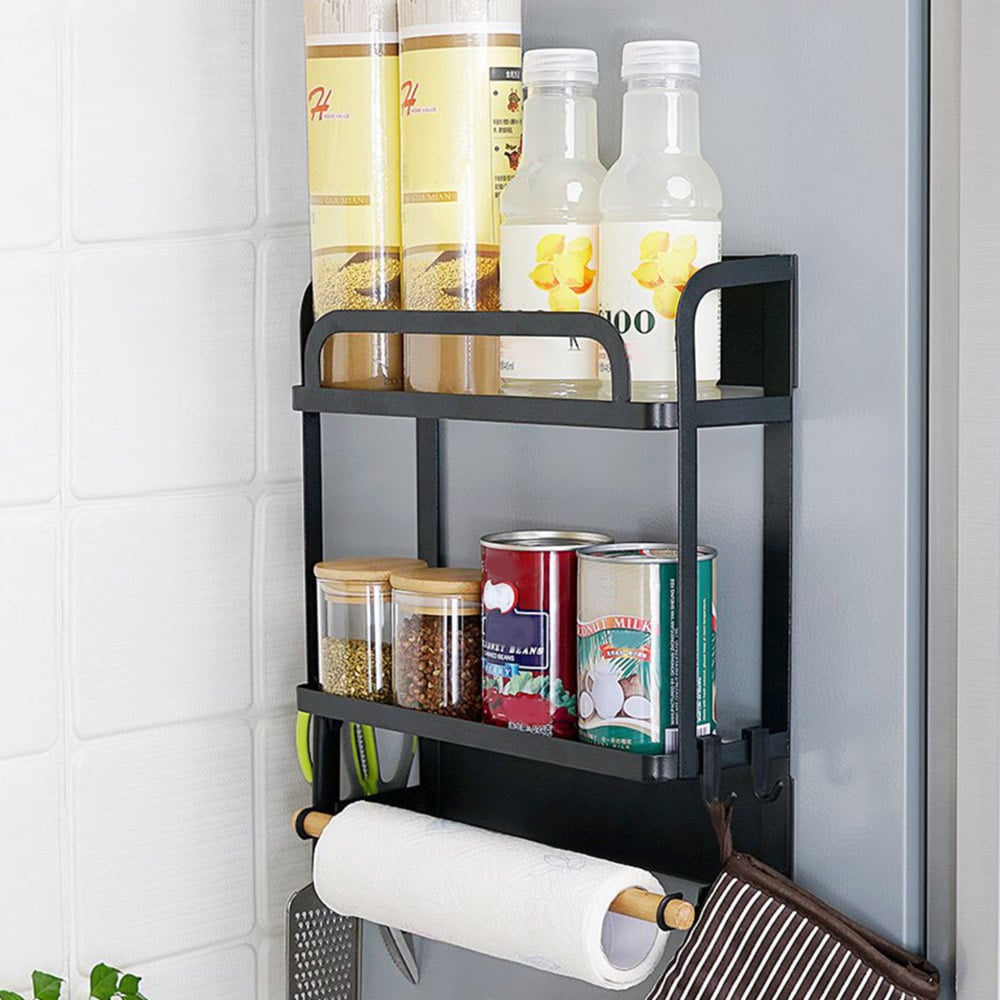 Living and Home 2-Tier Black Metal Magnetic Floating Shelf for Fridges Image 5
