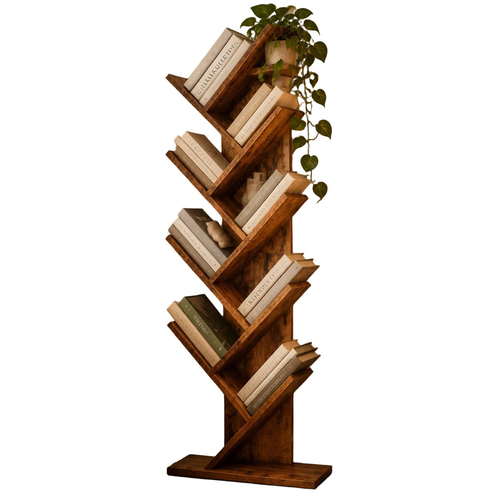 Modcraft 8-Tier Rustic Brown Free-Standing Tree Bookshelf Image 3