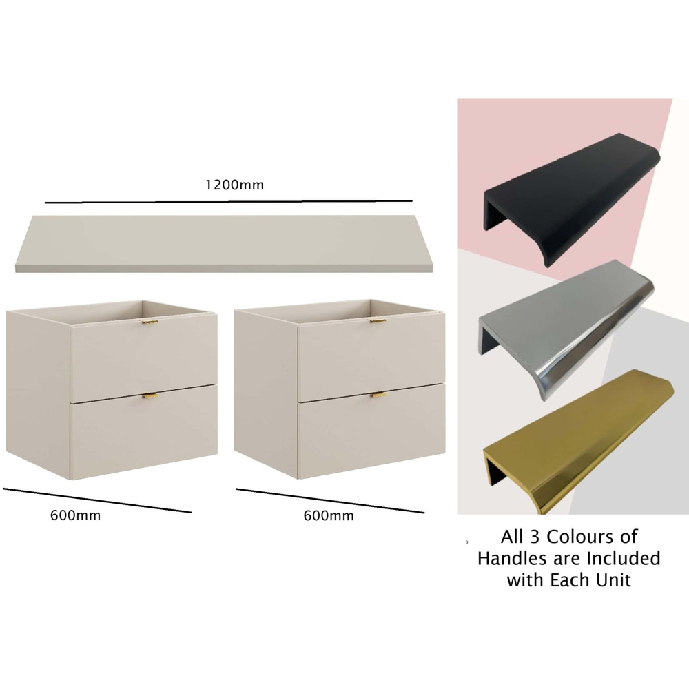 Impact Furniture Dalia 4 Drawer Beige Fluted Countertop Double Vanity Unit 1200mm Image 3