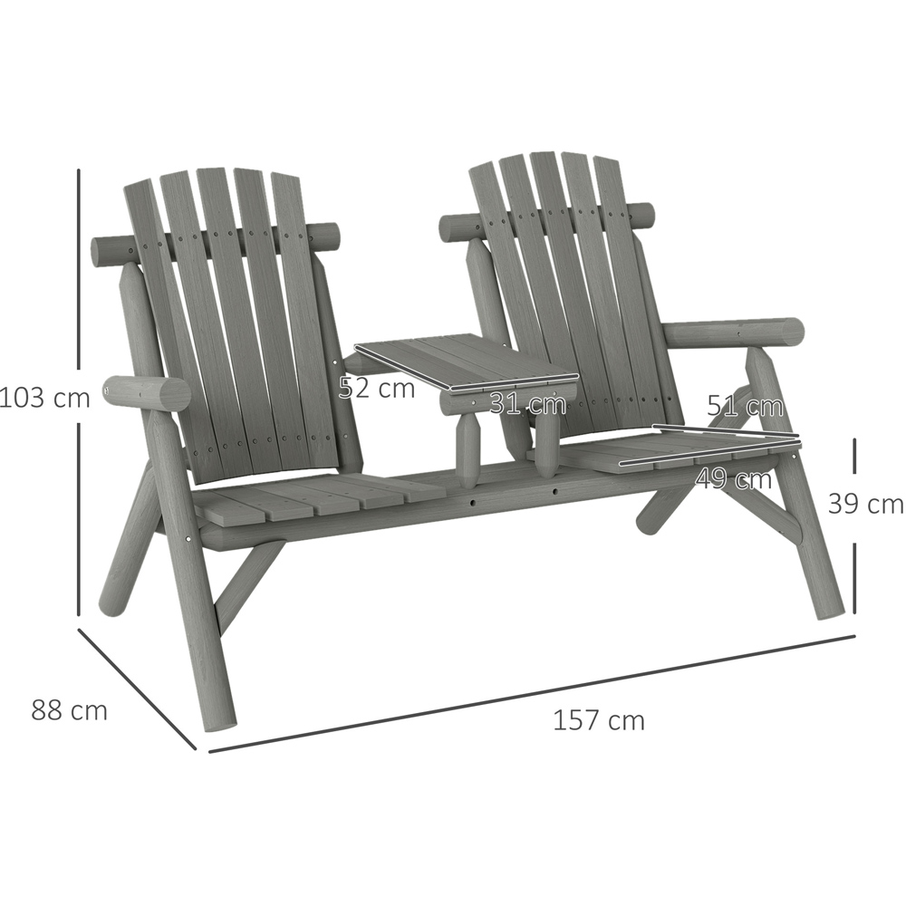 Outsunny 2 Seater Wooden Patio Bench with Centre Table Image 9
