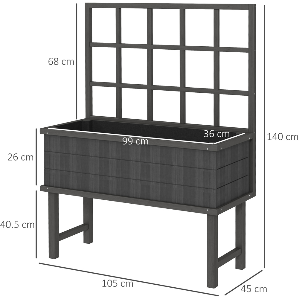 Outsunny Grey Wooden Raised Planter with Trellis Image 7