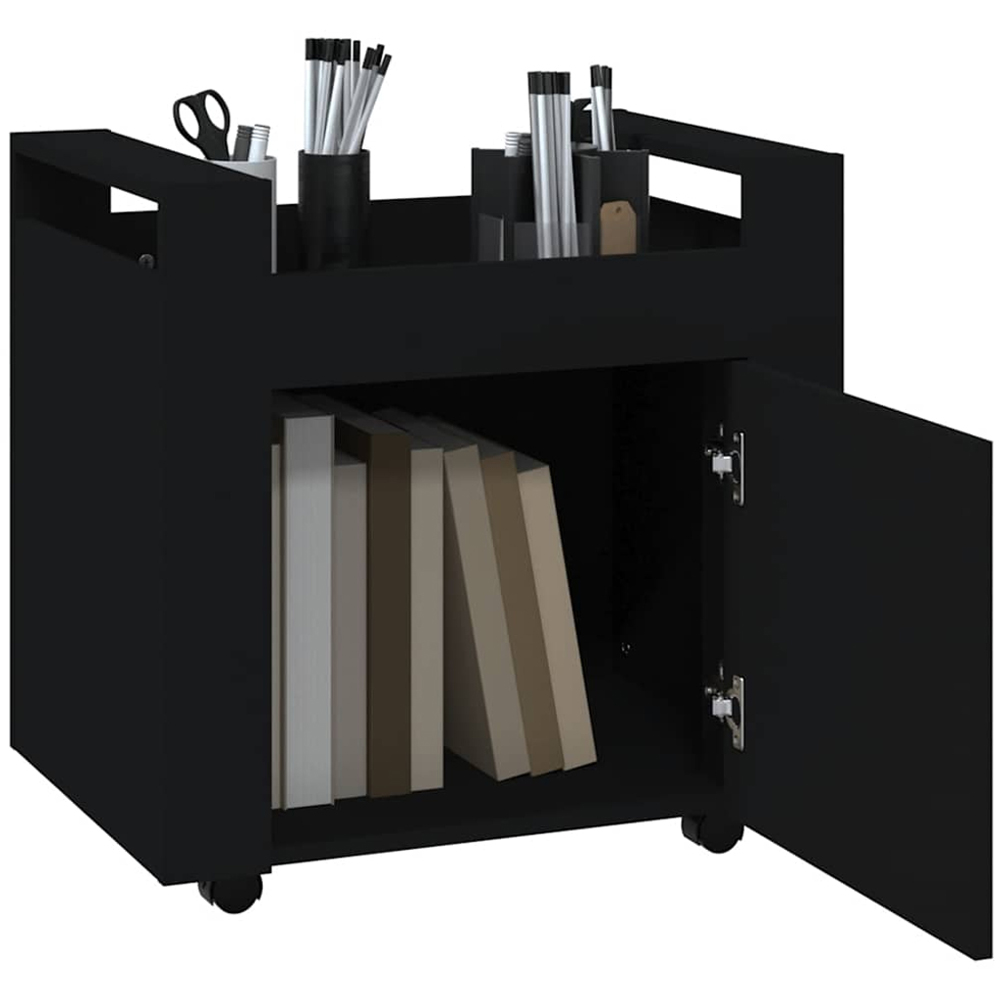 vidaXL Single Door Single Shelf Black Sonoma Wooden Desk Trolley Image 5