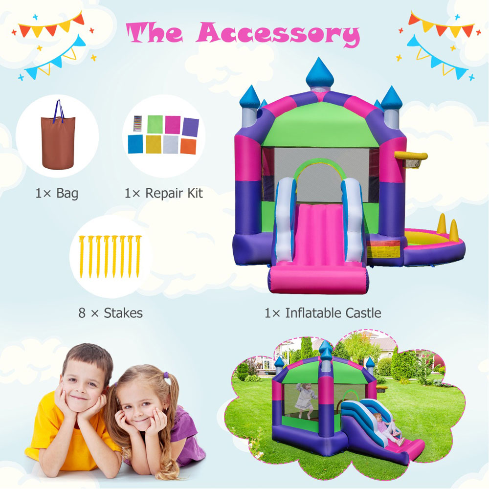 Costway 5-in-1 Kids Jumping Air Bounce Castle with Sun Roof and Ball Pit Play Set Image 6