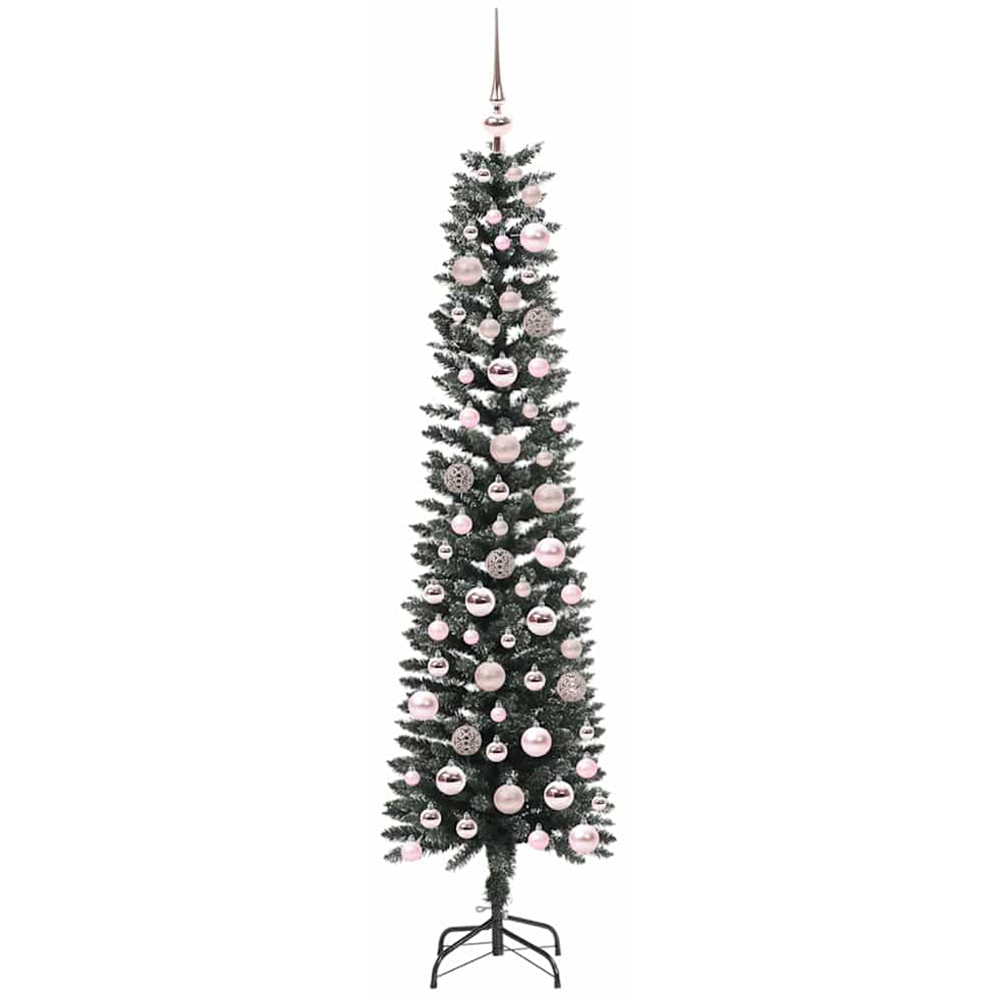 vidaXL Pre-Lit Pink Baubles Green Artificial Christmas Tree 6ft Image 4