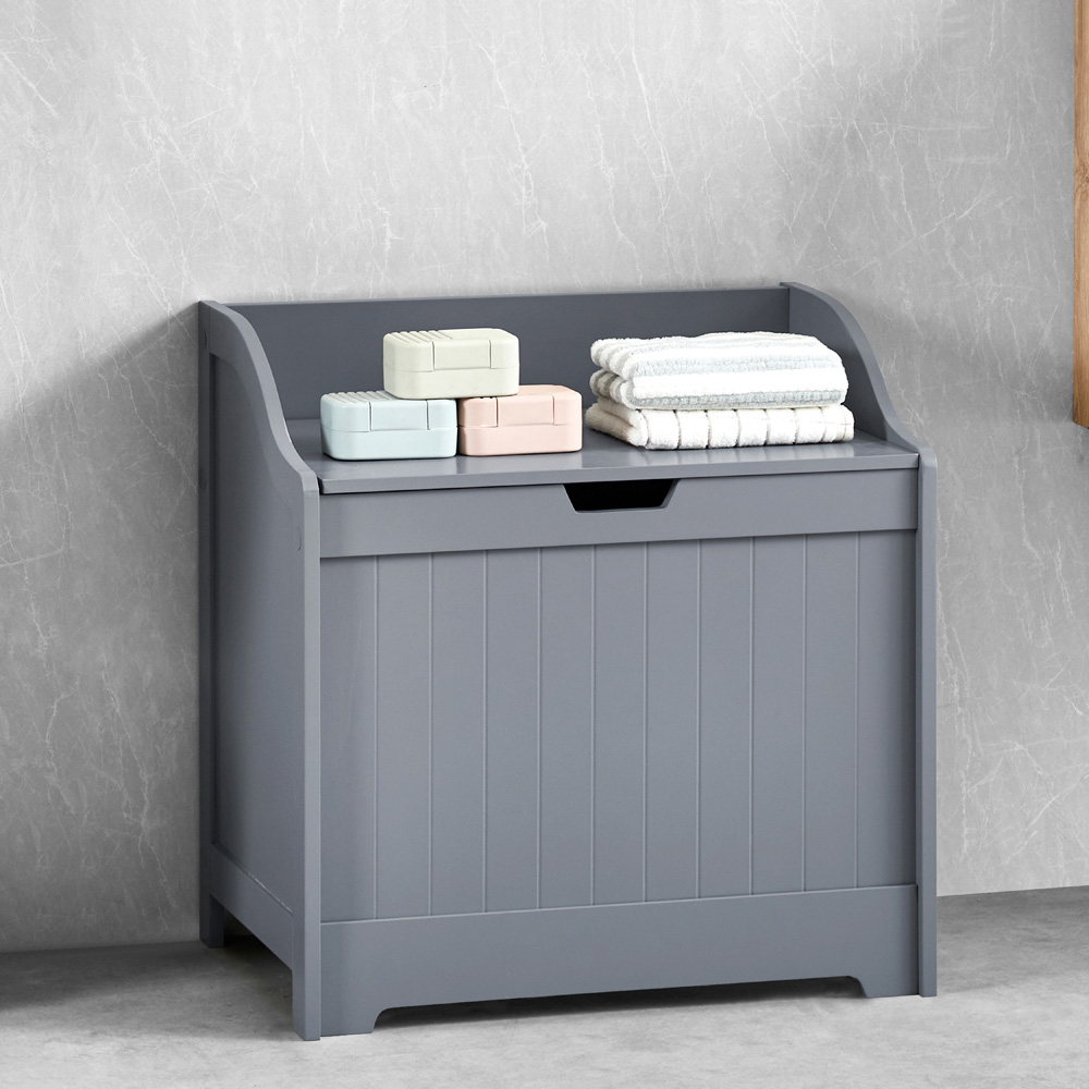 BATH VIDA Priano Grey Wooden Bathroom Laundry Cabinet Image 4