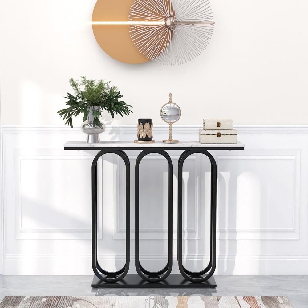 Costway Black Faux Marble Side Table Image 3