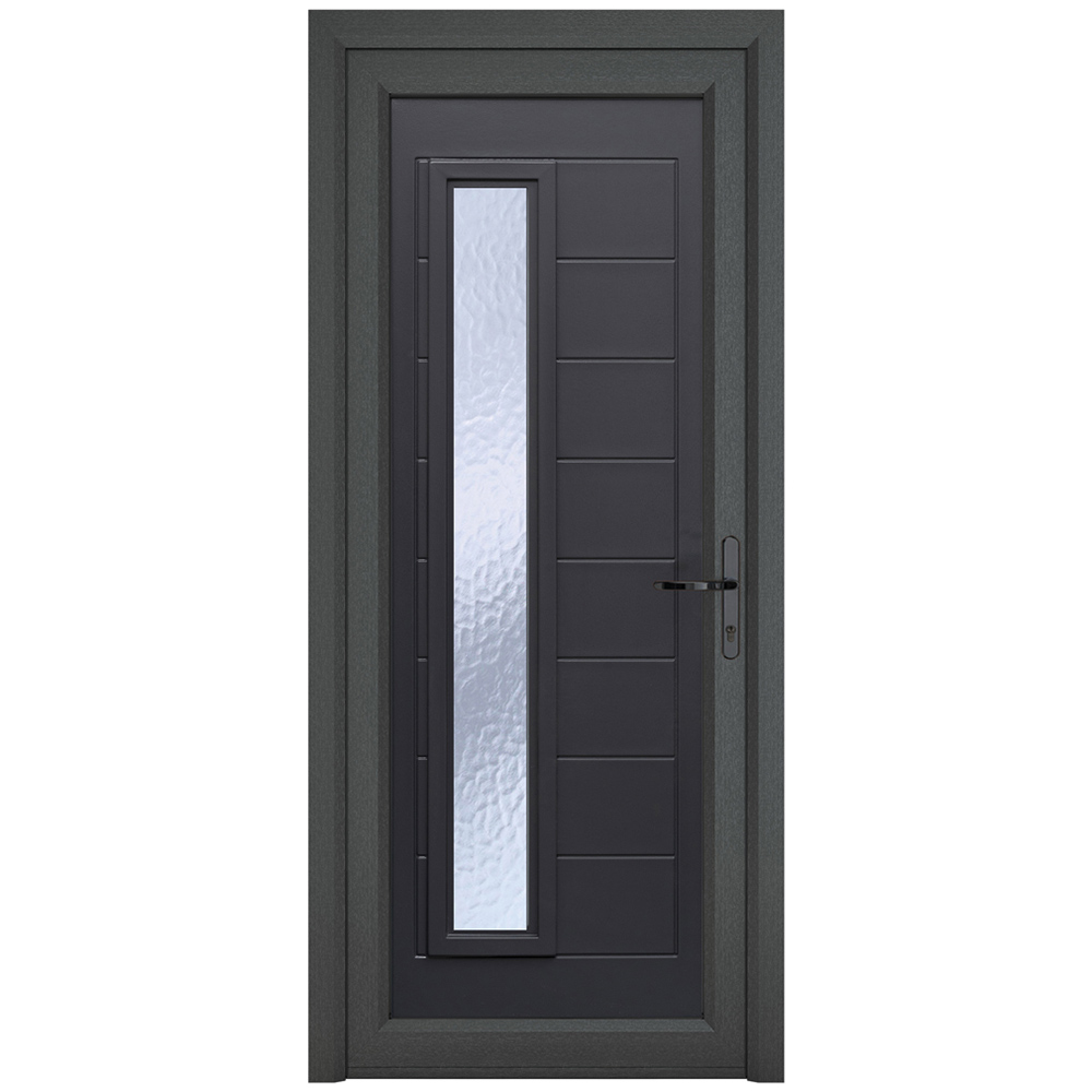 Crystal uPVC Front Door 1 Long Glass Monaco Grey White Left Hand Obscure Glass 920x2090mm Image 1