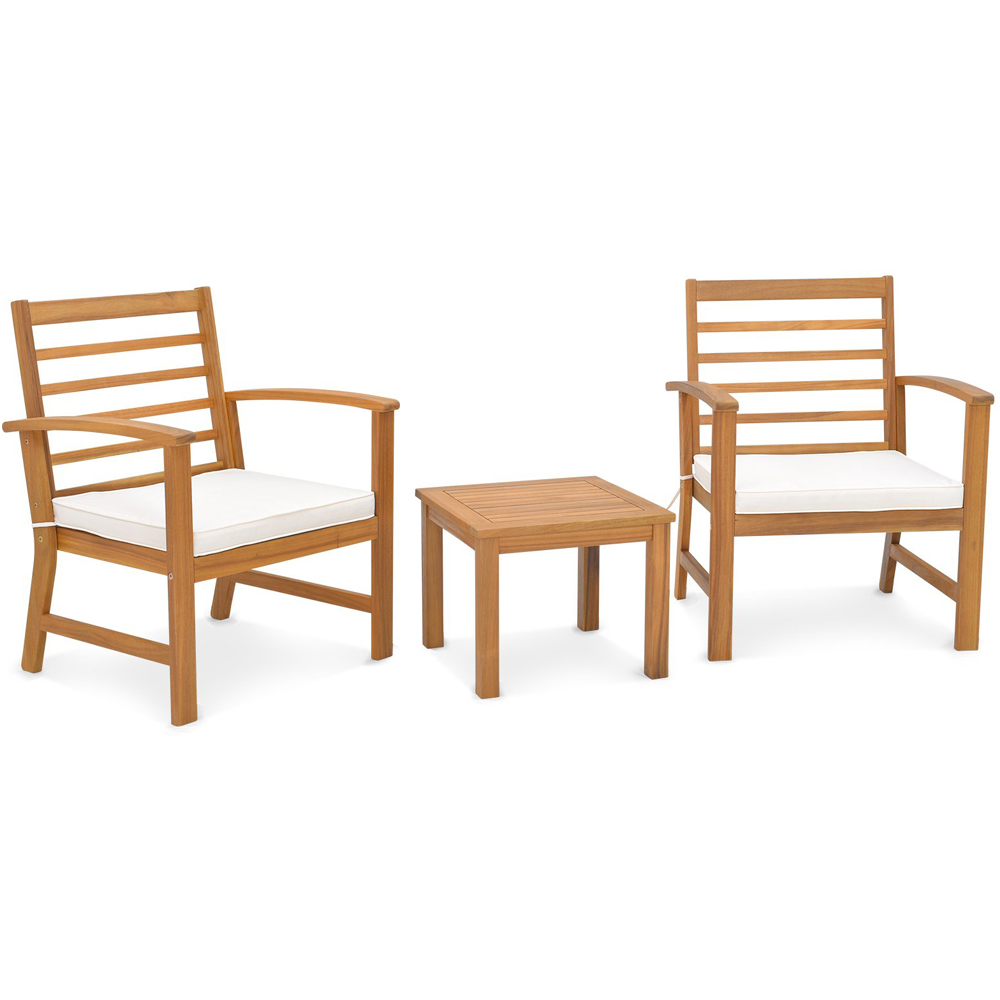 Costway 2 Seater Acacia Wood Patio Bistro Set with Cushion White Image 2