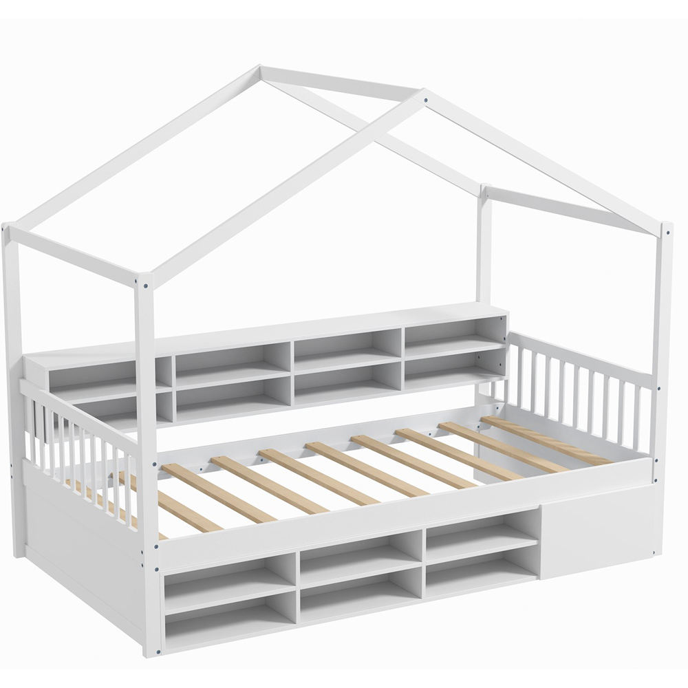 Costway Single White House Bed with Roof Image 2