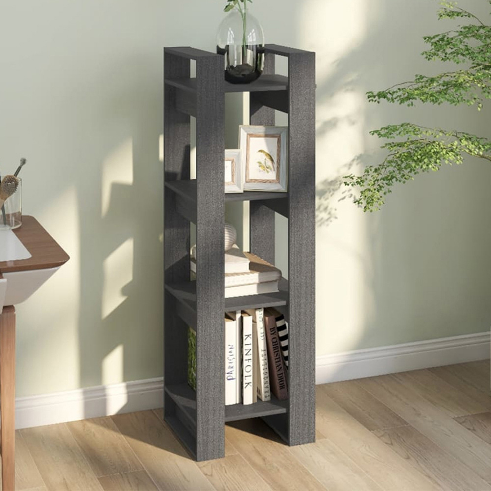 vidaXL 4 Shelf Grey Solid Pine Wood Bookcase Image 1