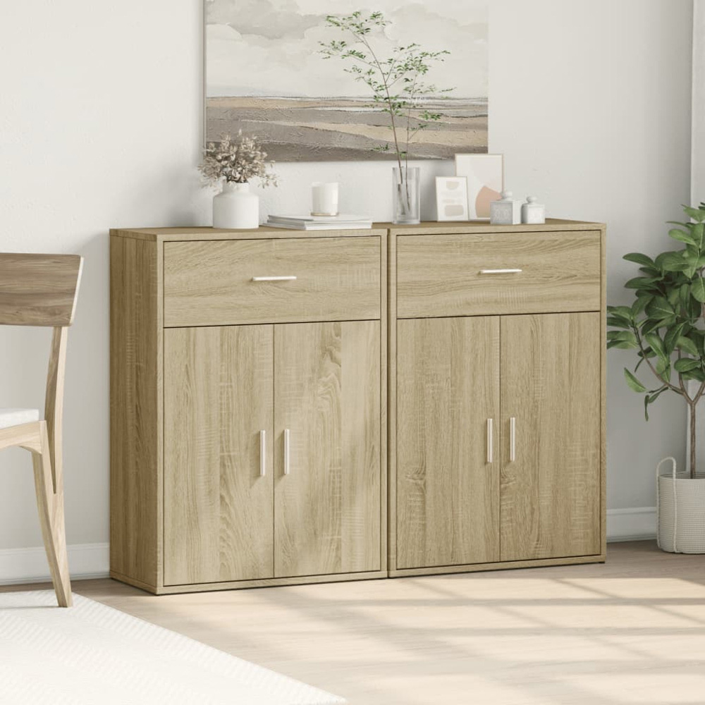 vidaXL 2 Door Single Drawer Sonoma Oak Sideboard Set of 2 Image 3