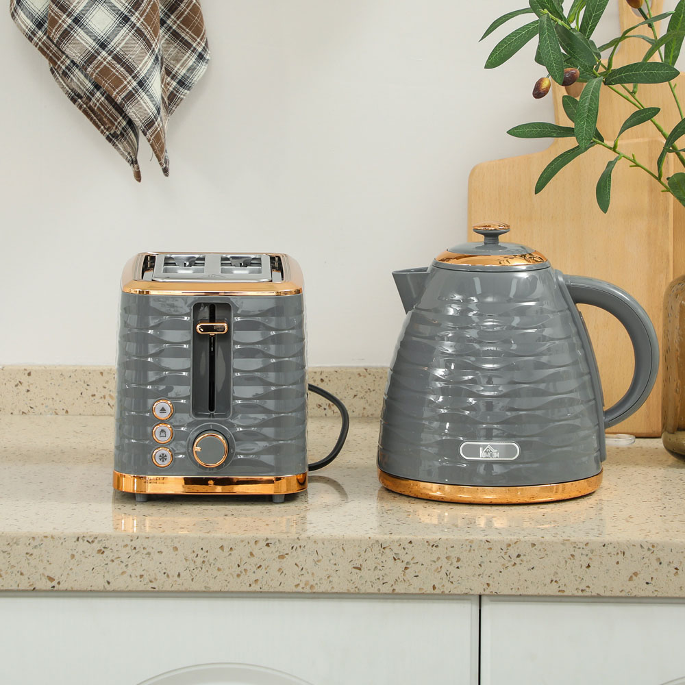 HOMCOM 800-162V71GY Grey 1.7L Rapid Boil Kettle and 2 Slice Toaster Set Image 7