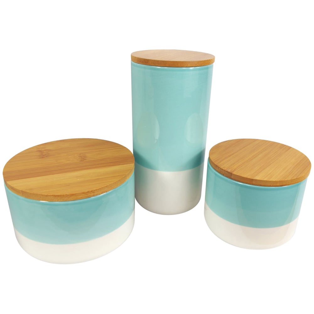 Leaf 3 Piece Aqua Green Ceramic Kitchen Canisters Image 1