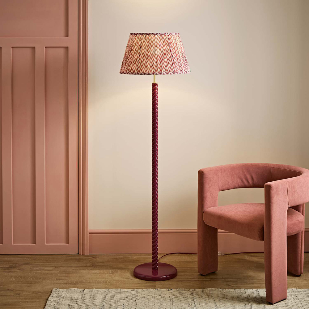 ValueLights Amara Pink Chevron Pleated Shade Pink Twist LED Floor Lamp with Bulb Image 6