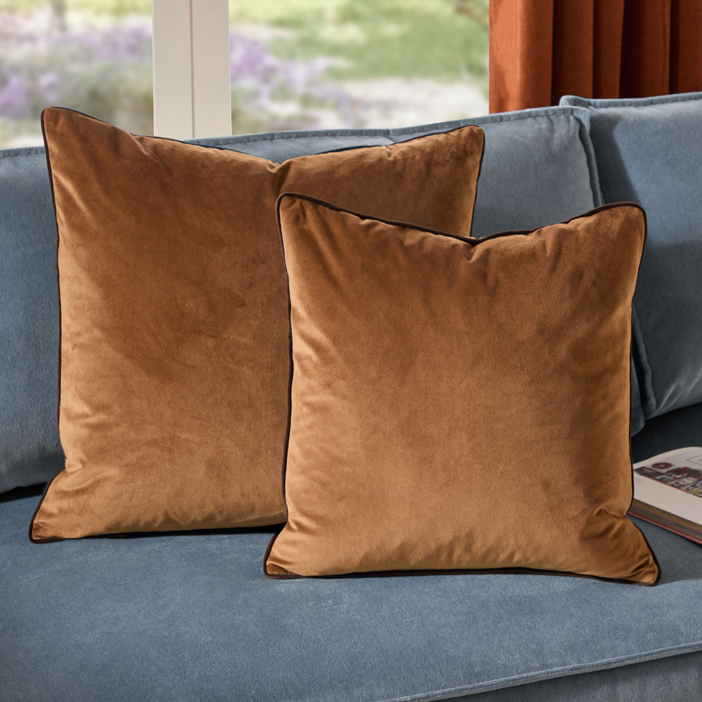 Furn Meridian Caramel and Chocolate Velvet Cushion 45 x 45cm Image 5