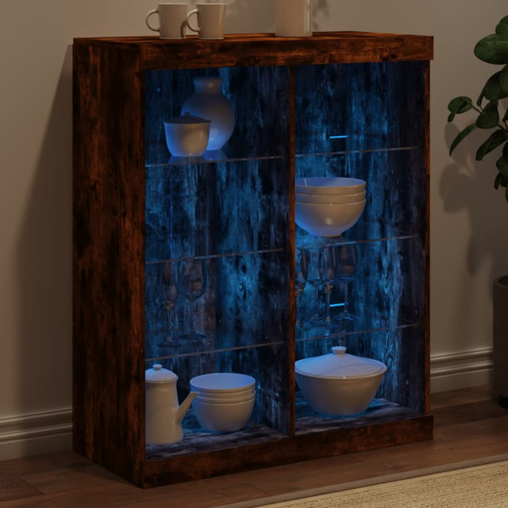 vidaXL 8 Shelf Smoked Oak Sideboard with LED Lights Image 1