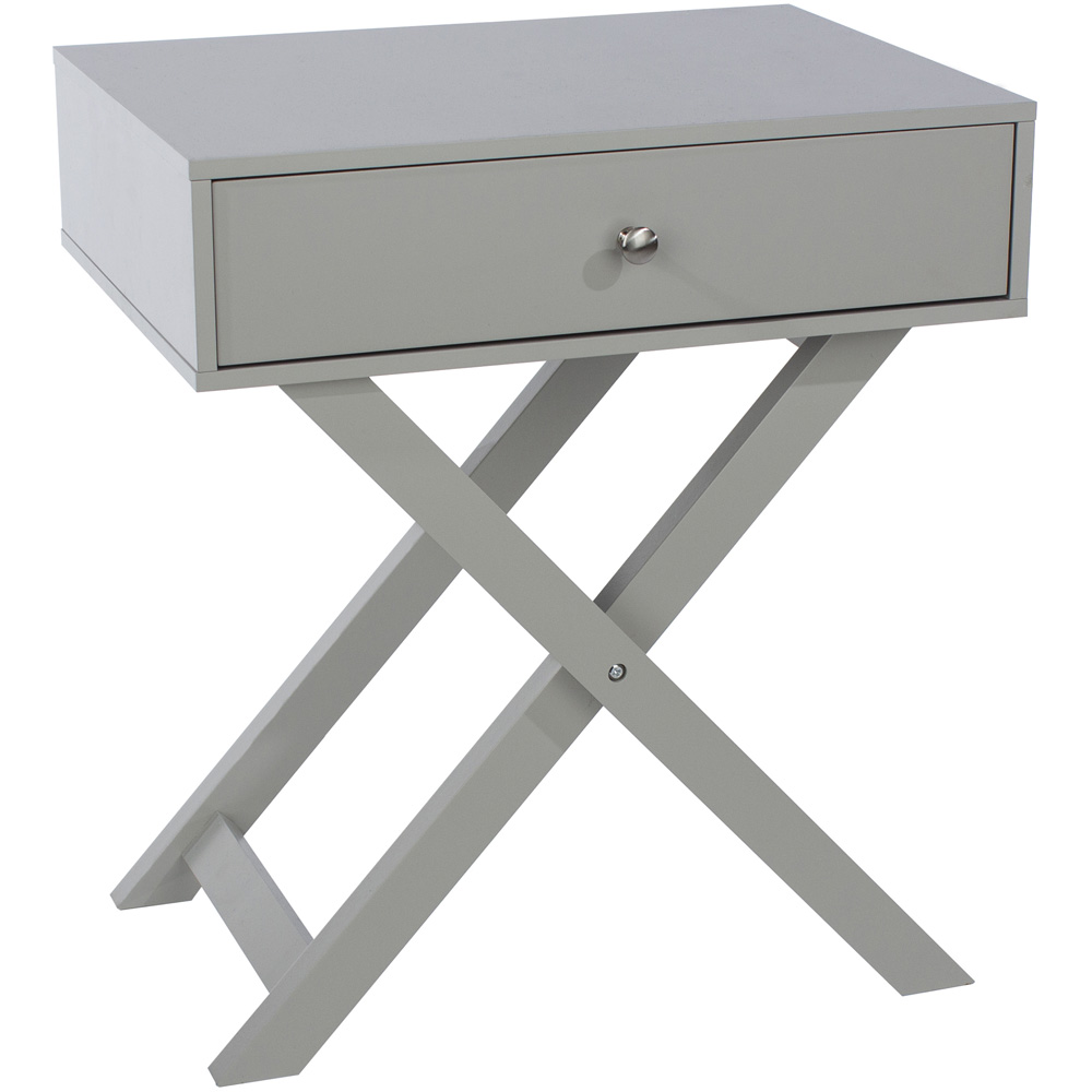 Leighton Single Drawer Light Grey X Legs Bedside Table Image 3