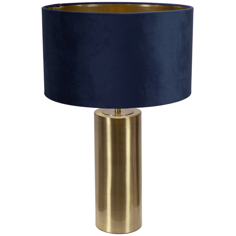 ValueLight Lexy Navy Blue Velvet Gold Inner Shade Gold LED Touch Table Lamp Image 1