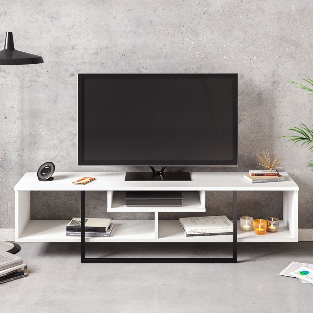 Decorotika Asal 3 Shelf White and Black Modern TV Unit Image 3