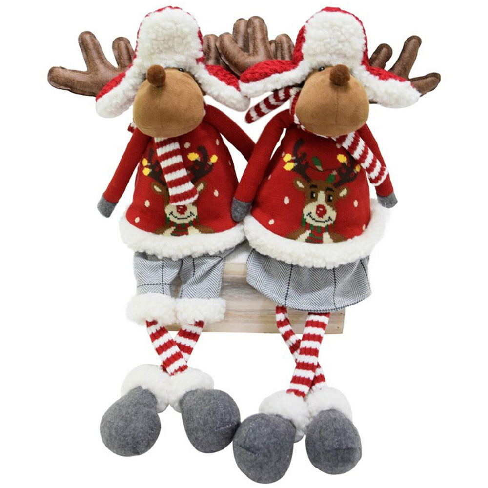 Single Red Christmas Jumper Shelf Sitting Reindeers Decoration in Assorted styles Image