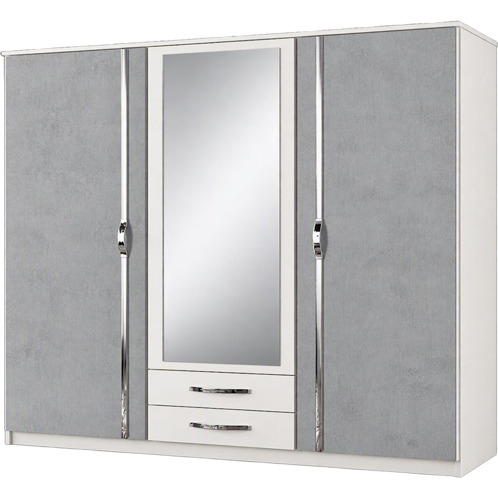 TJ'S Clack 3 Door 2 Drawer Grey and White Wardrobe with Mirror Image 2