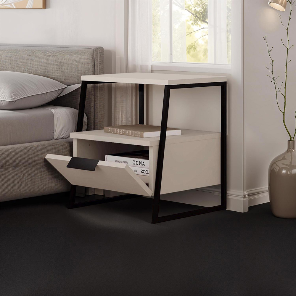 FWStyle Pal Single Door Single Shelf Sandstone Bedside Table Image 2