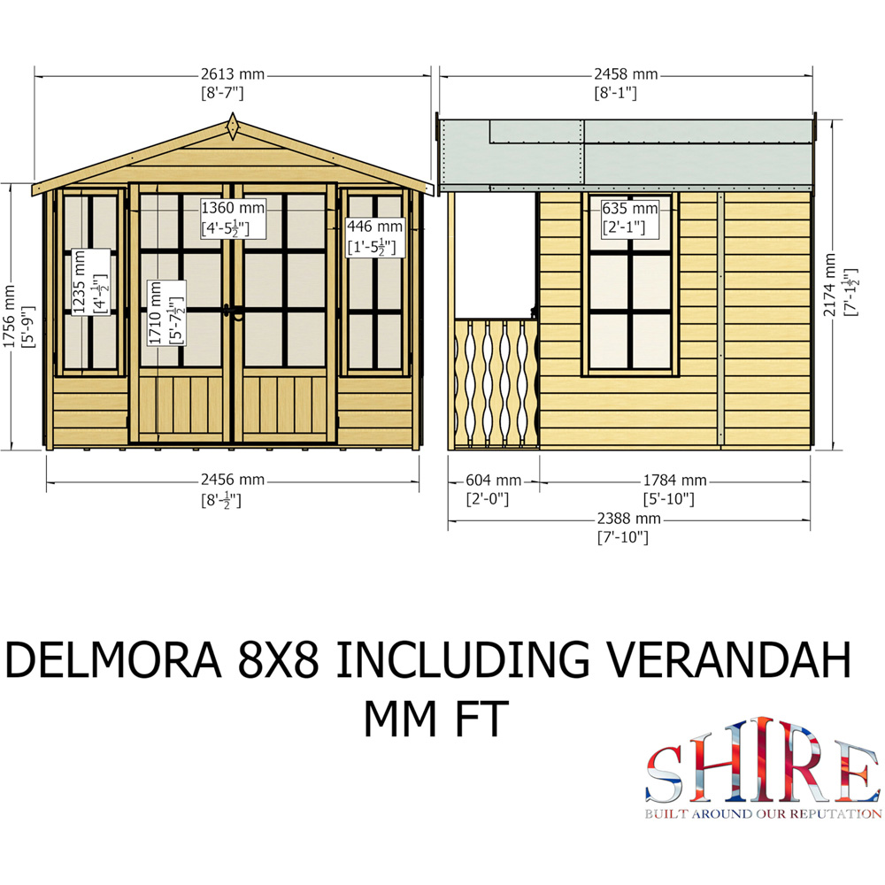 Shire Delmora 8 x 6ft Apex Garden Summerhouse with Verandah Image 9