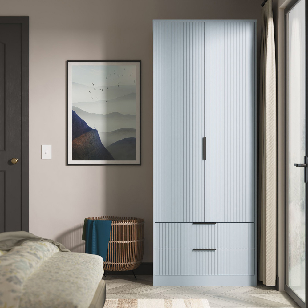 Crowndale Fluted 2 Door 2 Drawer Denim Blue Tall Wardrobe Ready Assembled Image 9