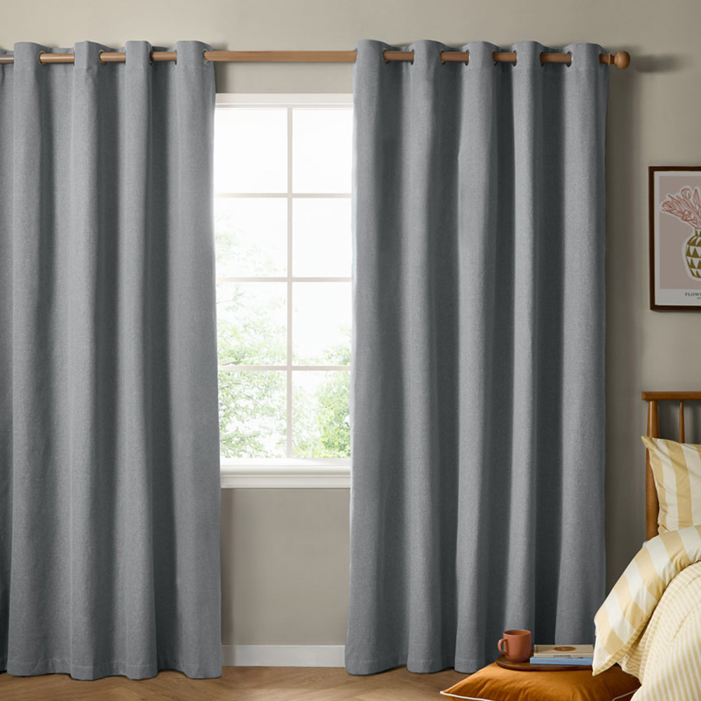 Furn The Ultimate Denim Textured Woven Blackout Eyelet Curtains 117 x 183cm Image 1
