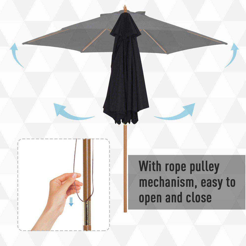 Outsunny Black Wooden Garden Parasol 2.5m Image 6