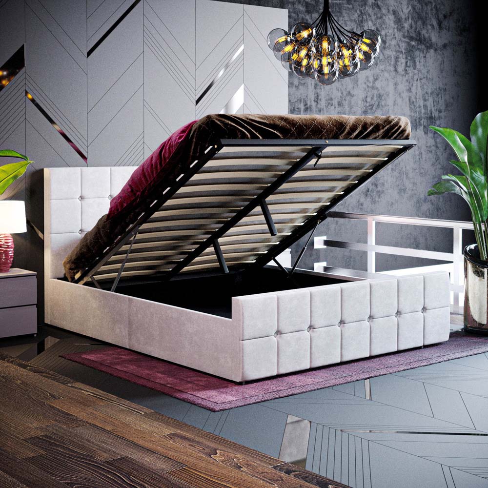 Vida Designs Valentina King Size Light Grey Velvet Ottoman Bed Image 6