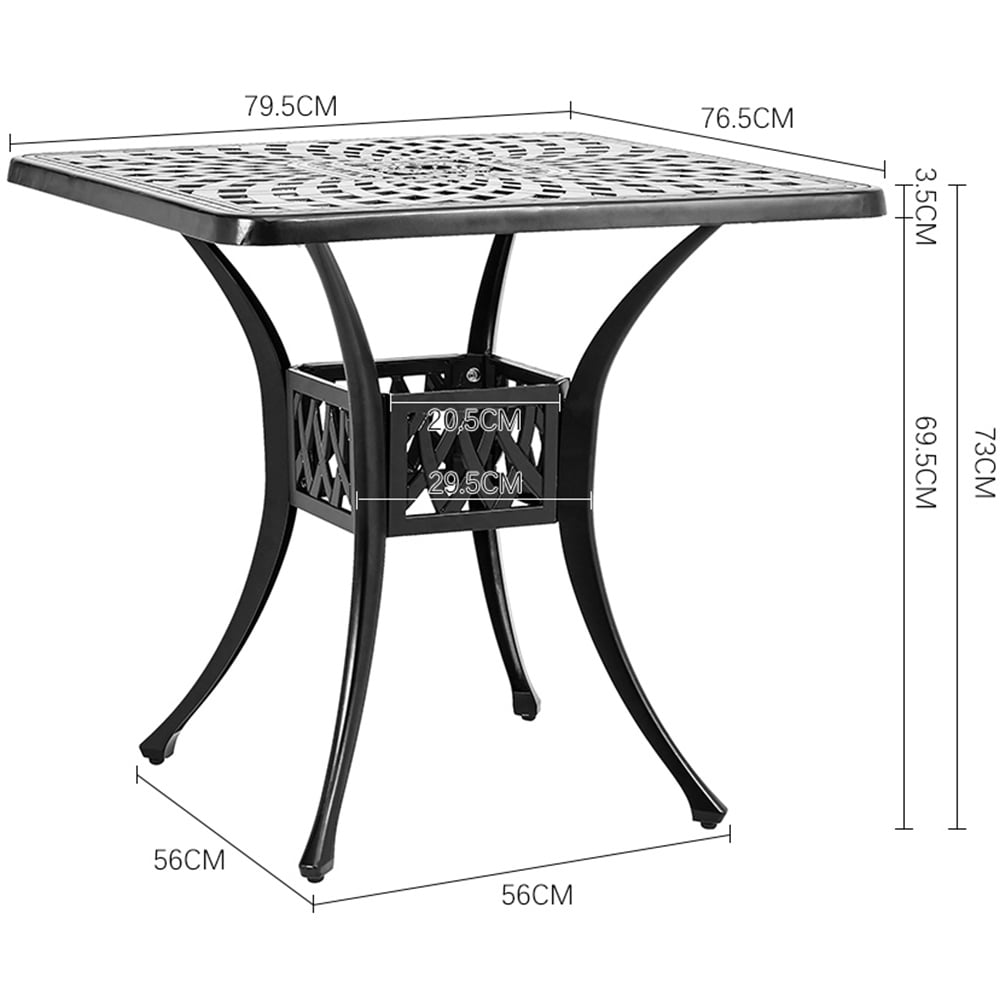 Living and Home Cast Aluminium Square Dining Table Black Image 8