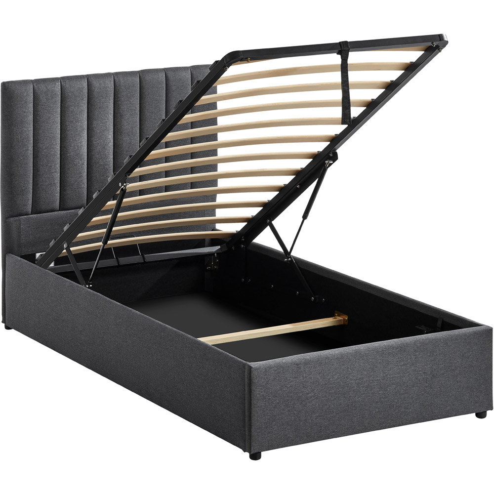 VIDA DESIGNS Vellaro Single Dark Grey Linen Fabric Ottoman Bed with Headboard and Mattress Image 2