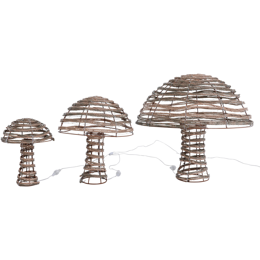 Charles Bentley Rattan Light Up Mushrooms Christmas Decoration 3 Pack Image 2