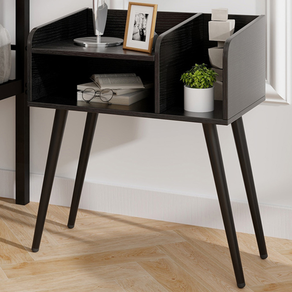 Costway Mid Century Black 2 Tier Nightstand Set of 2 Image 1